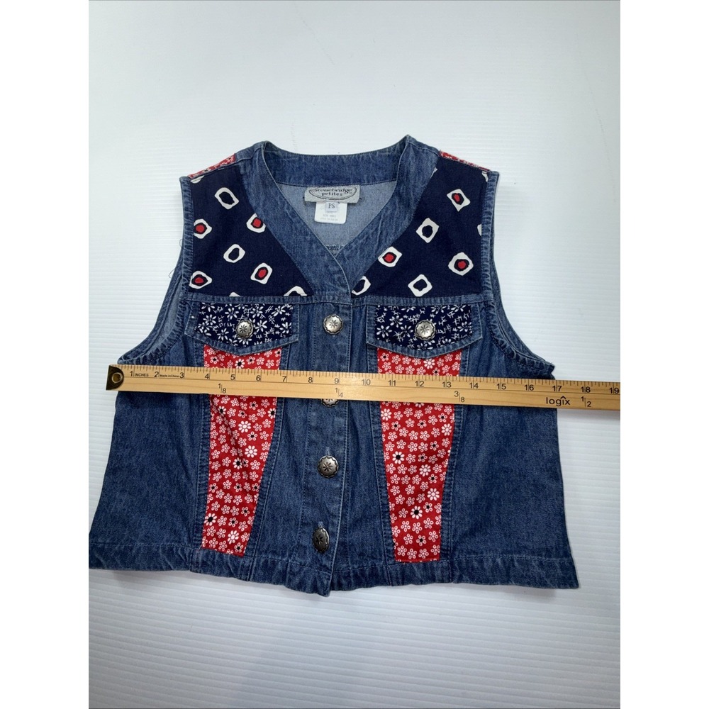 Vintage 1990s Stonebridge blue & red cropped patchwork denim vest Skirt Set PS - Picture 7 of 10
